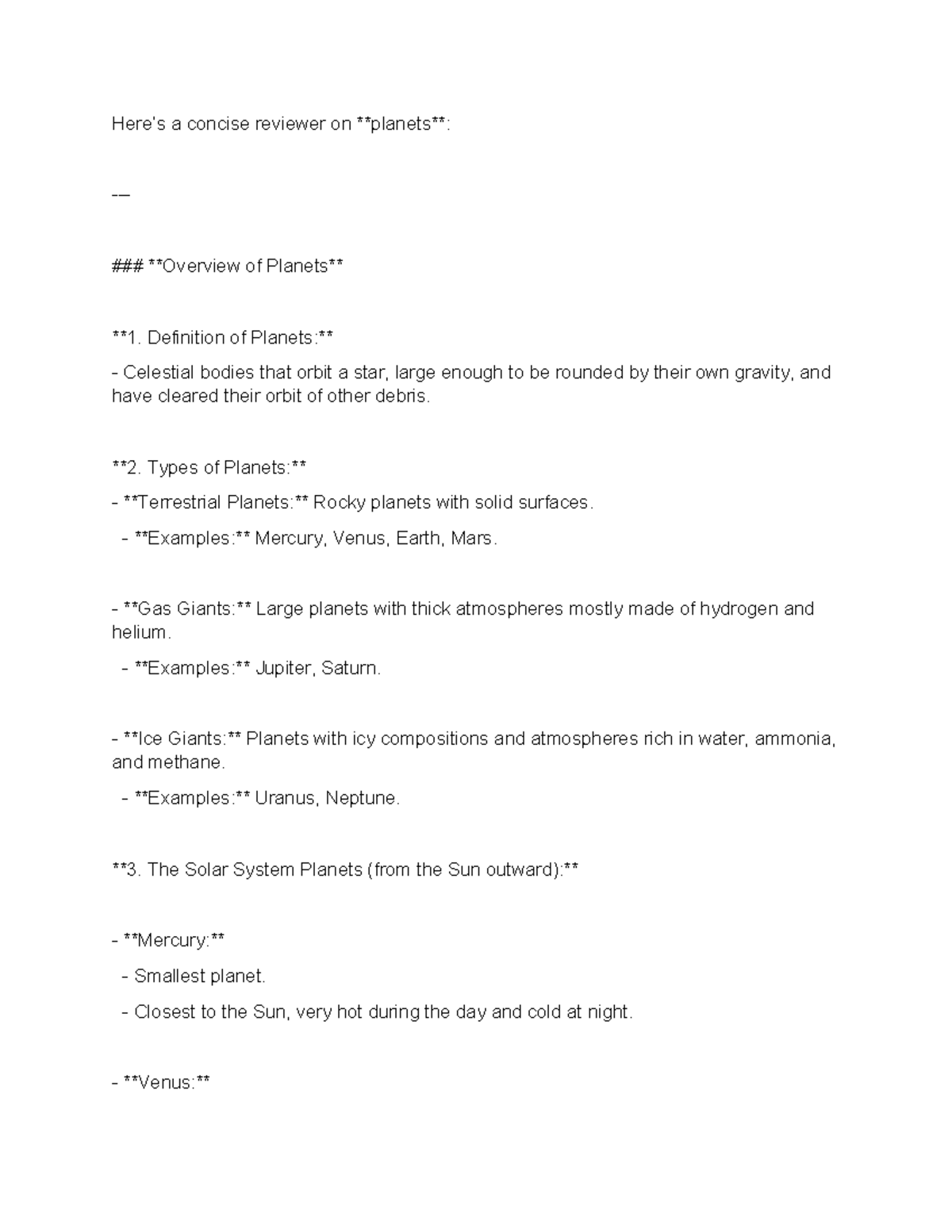 R2 - Bio1 - Here’s a concise reviewer on planets: Overview of Planets 1 ...