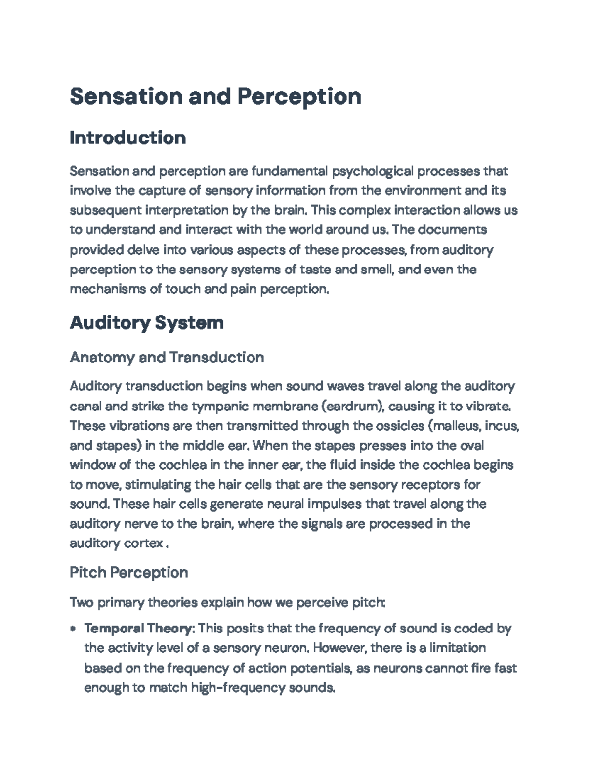 Sensation and Perception Overview - PSY 101 Lecture Notes - Sensation ...