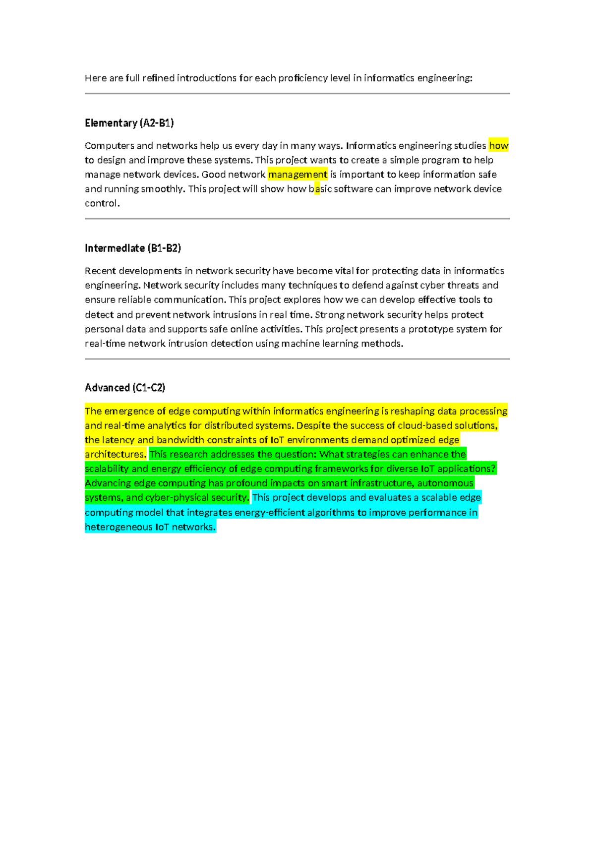 Refined Introductions for Proficiency Levels in Informatics Engineering ...