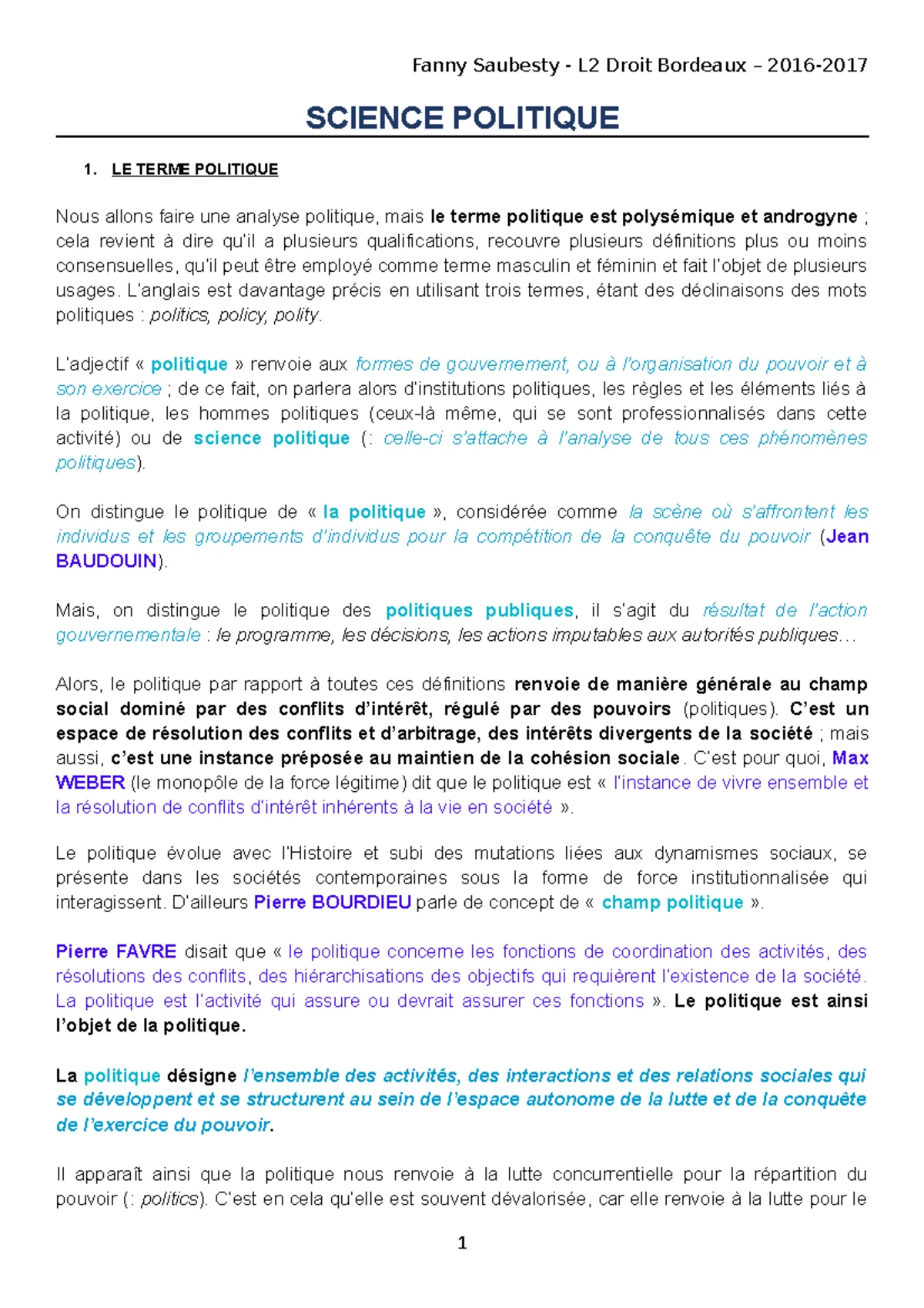 Sciences politiques - notes de cours - Sciences politiques Leçon 1 - Qu ...