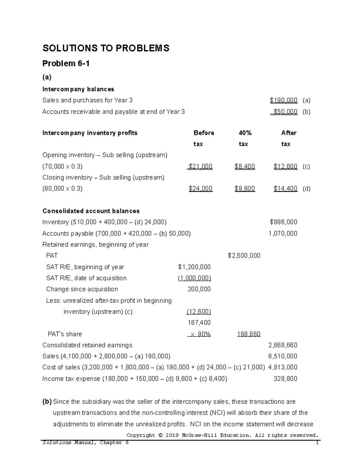 Solutions to Problems - Advanced Accounting in Canada (ACCT 400) - Ch6 ...