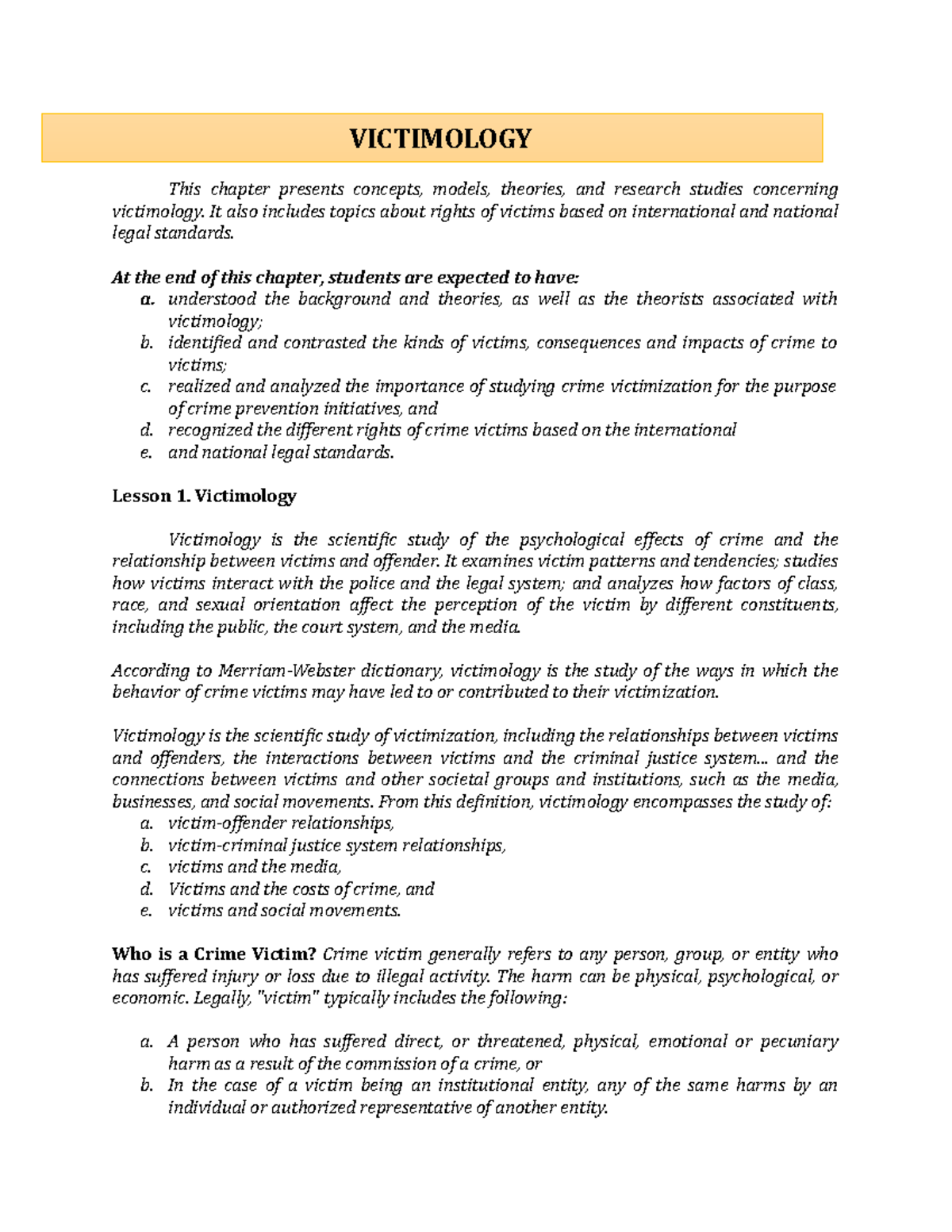 Lesson 7: Understanding Victimology and Its Impact on Society - Studocu