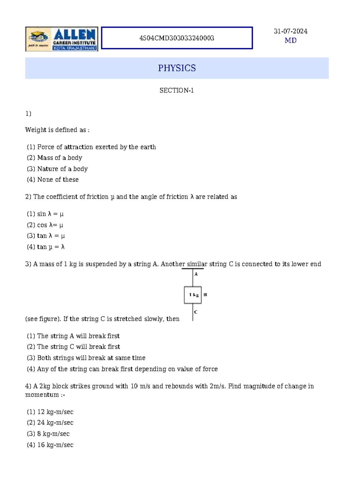 MD PHYSICS Minor Exam 3 - Key Concepts and Practice Questions - Studocu