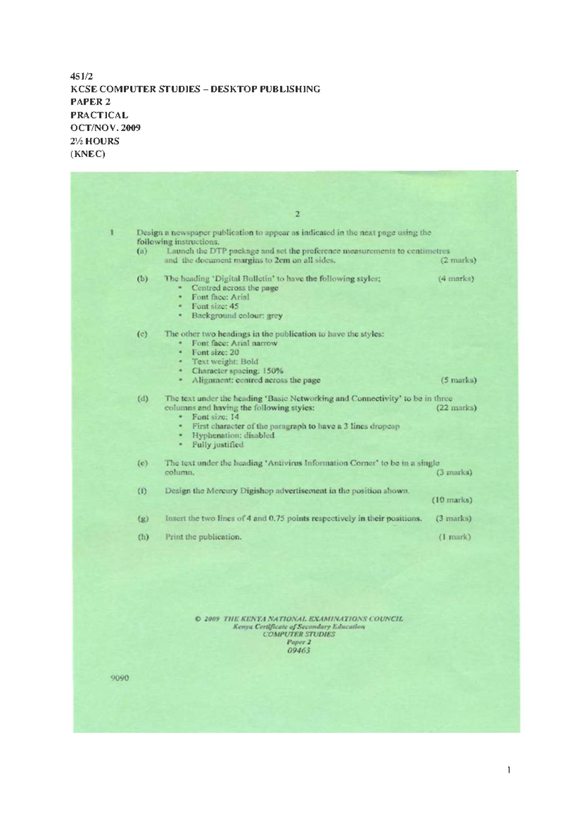 Past K CSE Computer Studies Questions Desktop Publishing - Civil ...