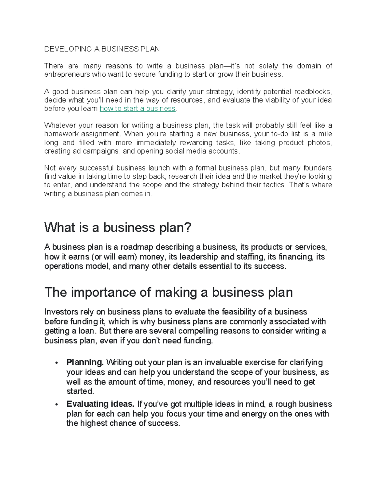 BUS 101: Developing a Comprehensive Business Plan Guide - Studocu
