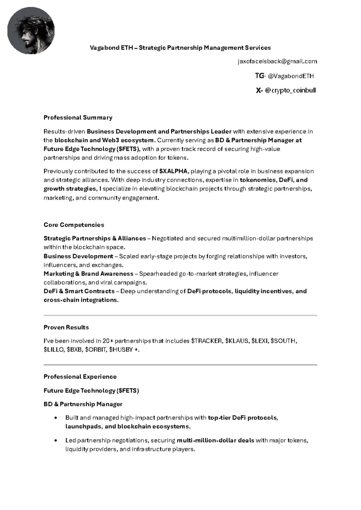 Vagabond ETH - Professional Summary & BD Partnerships Overview - Studocu