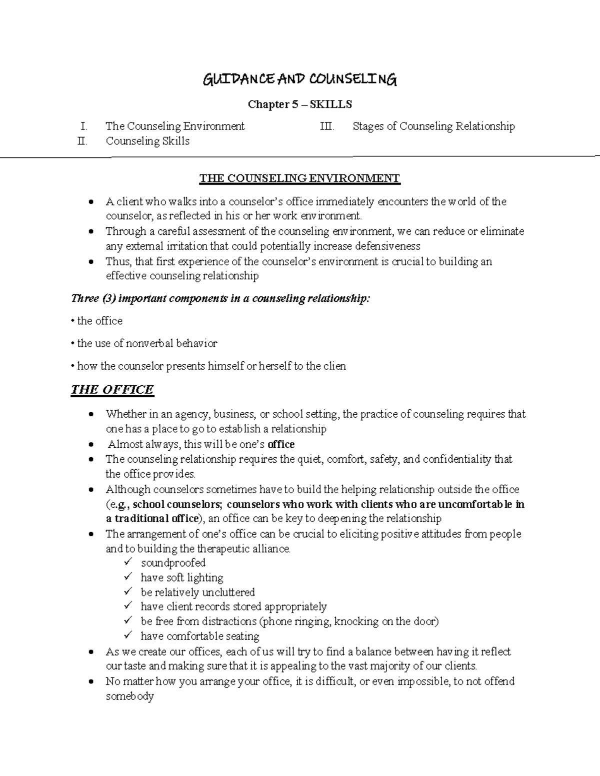 Guidance and Counseling: Chapter 5 - Skills Overview - Studocu