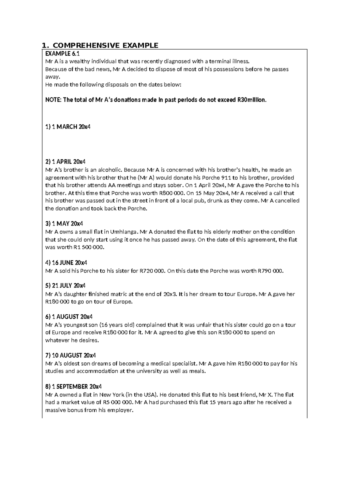Comprehensive Example 6.1: Mr A's Asset Disposals and Donations - Studocu