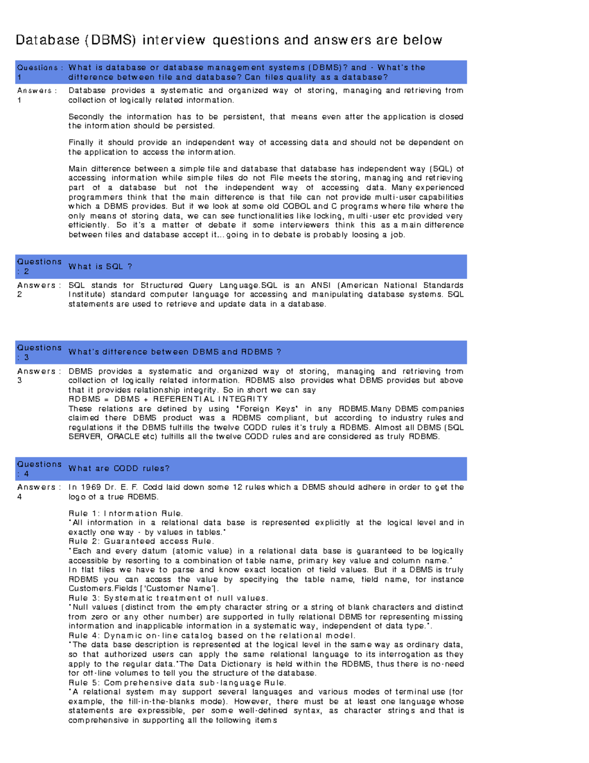 SQLFile 1 - Database Technology - Database (DBMS) interview questions ...