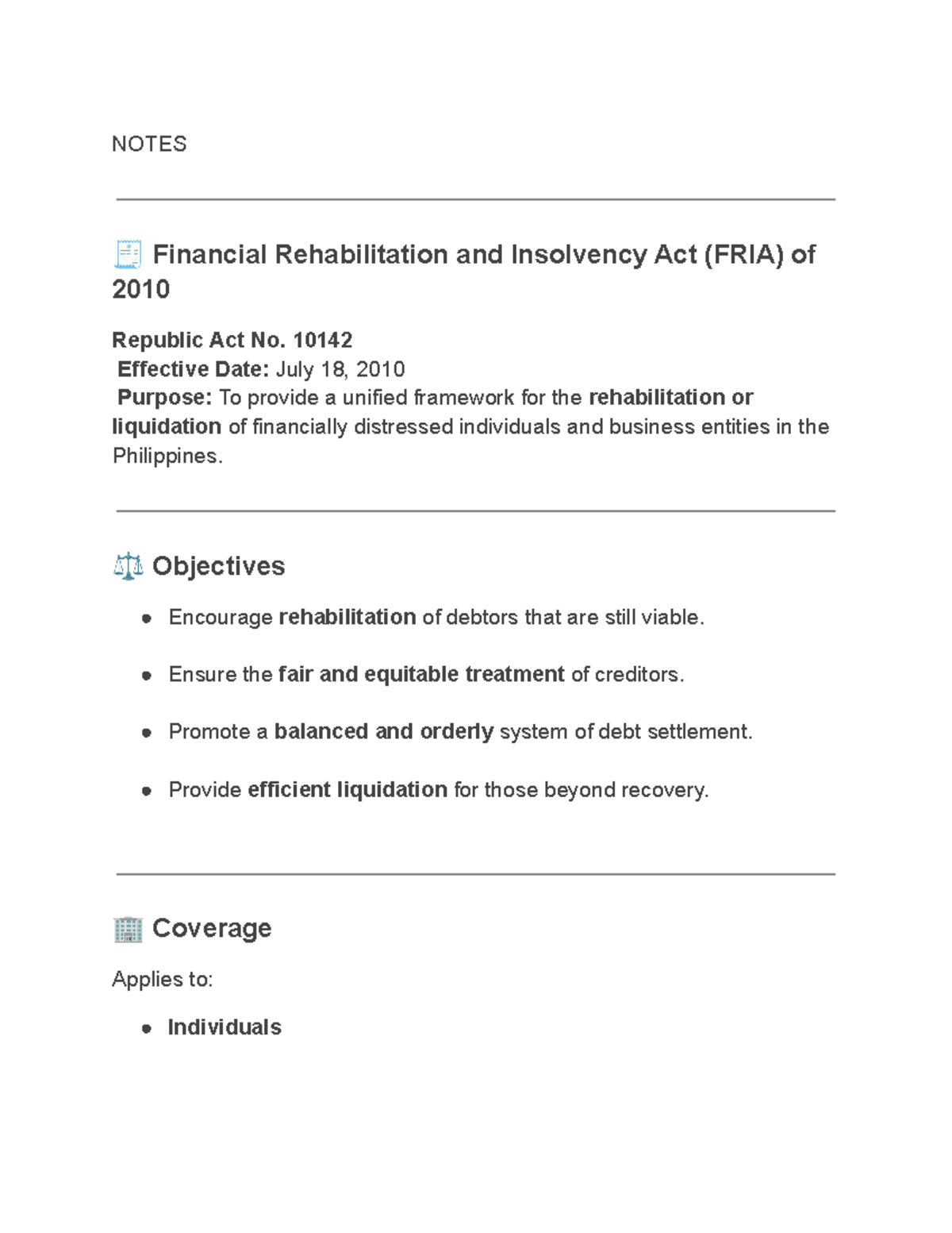 FRIA 2010: Comprehensive Notes on Financial Rehabilitation & Insolvency ...