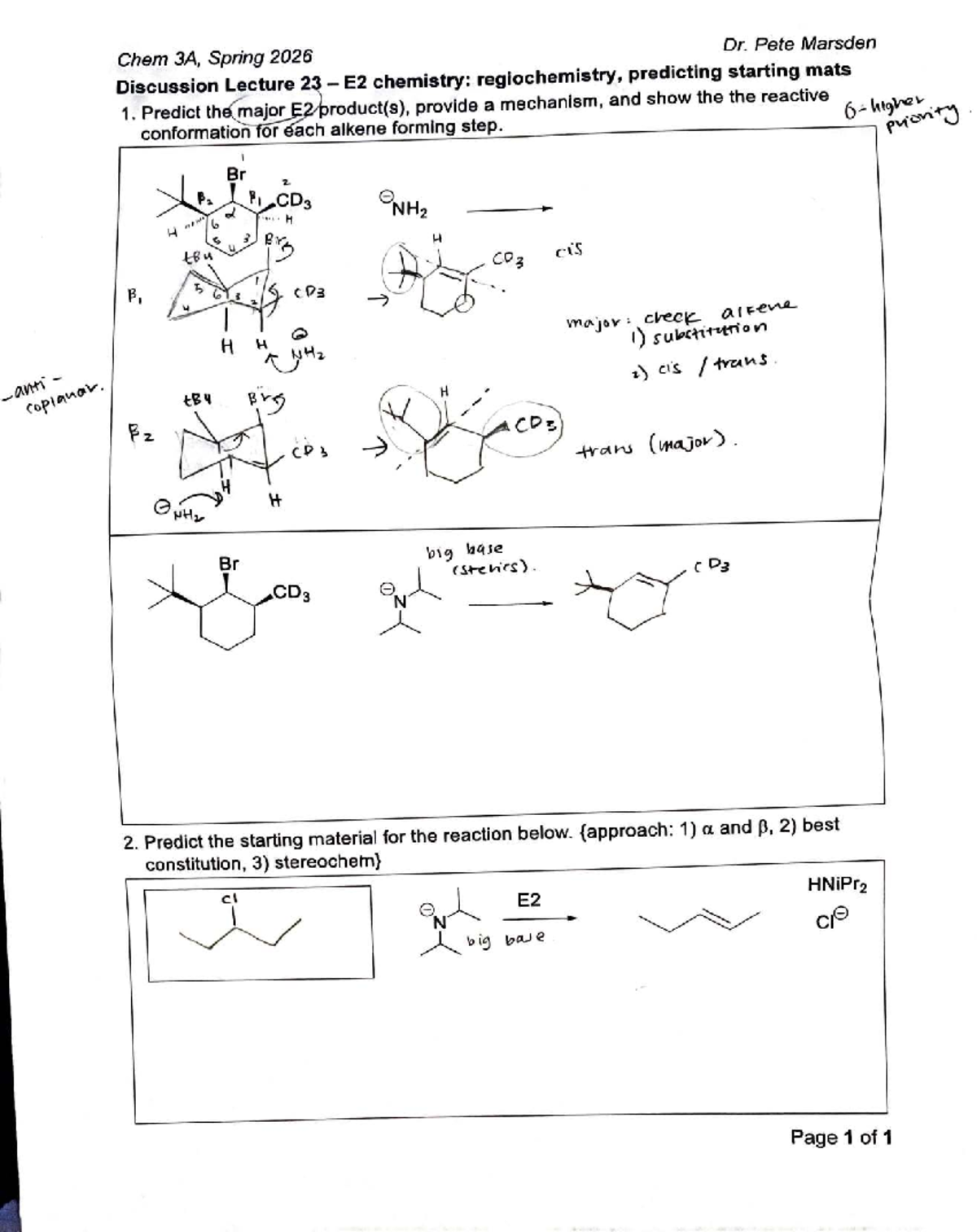 Chem 3A Spring 2026 Discussion: Regiochemistry & E2 Mechanism - Studocu