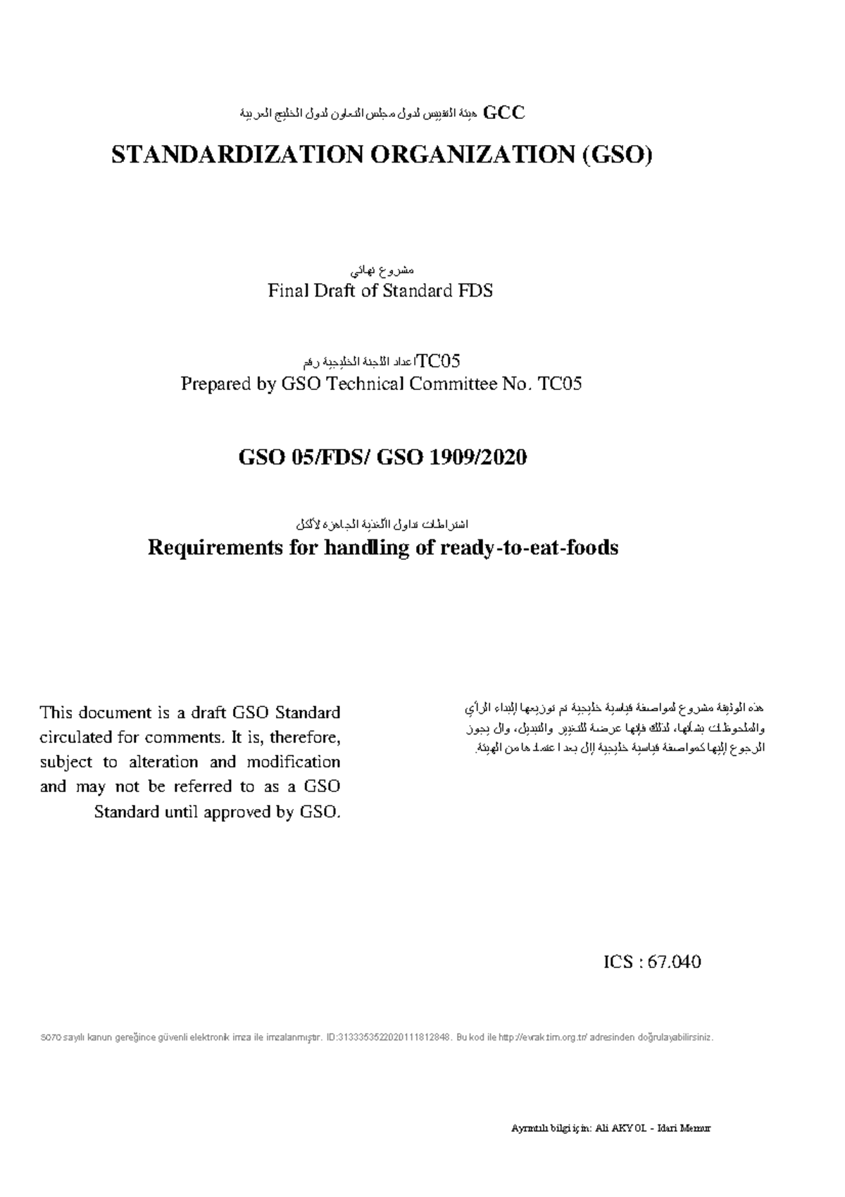 GSO 1909 - Final Draft on Ready-to-Eat Foods Standards - Studocu