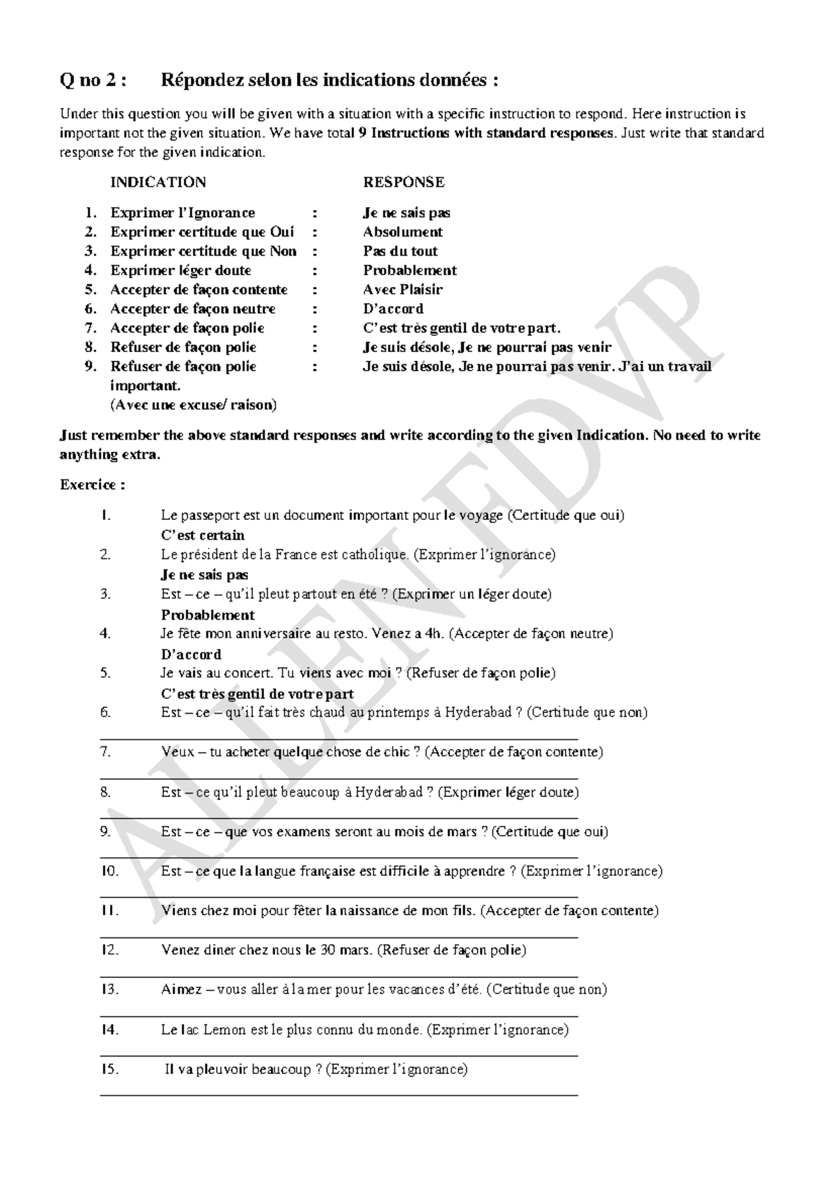 SR FR Q no 2 : Réponses aux Indications et Situations Données - Studocu