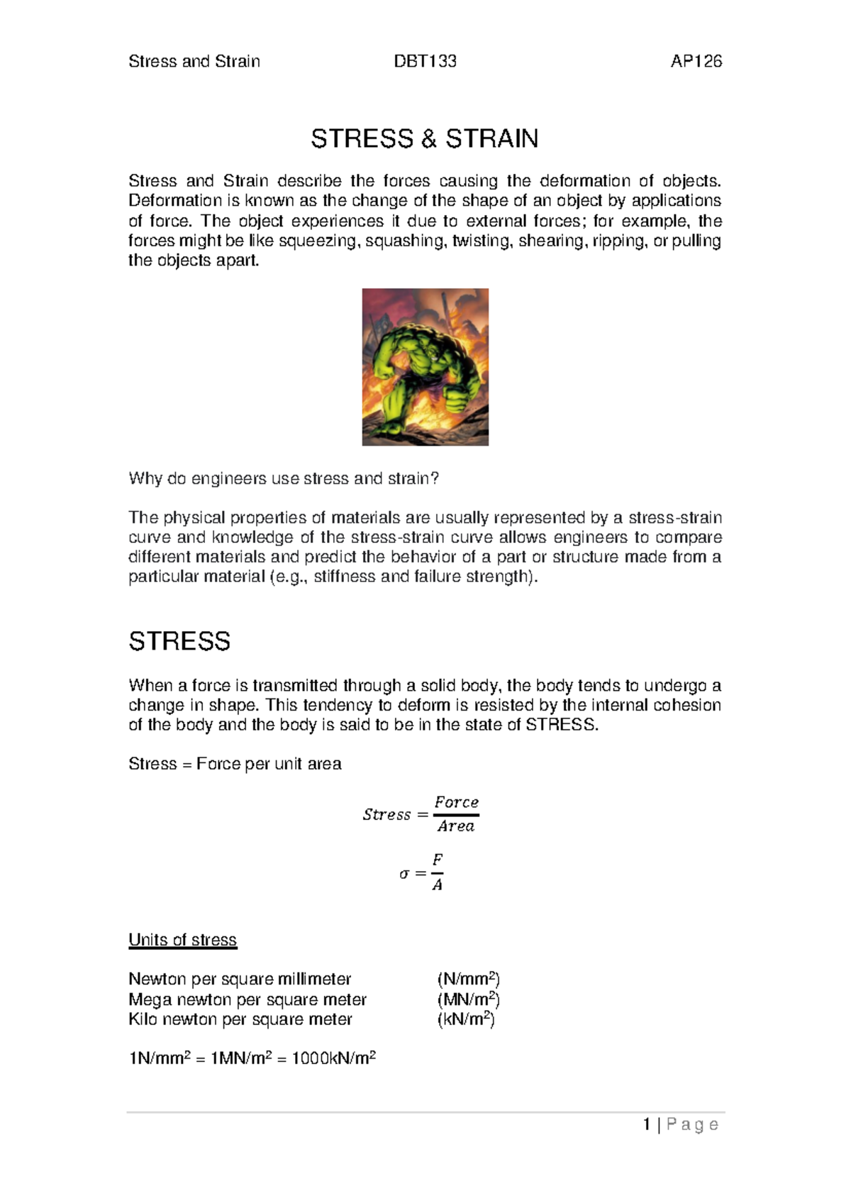 Stress and Strain Concepts - DBT133 - Studocu