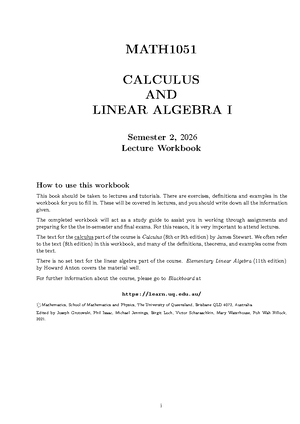 MATH1051 - UQ - Calculus & Linear Algebra I - Studocu