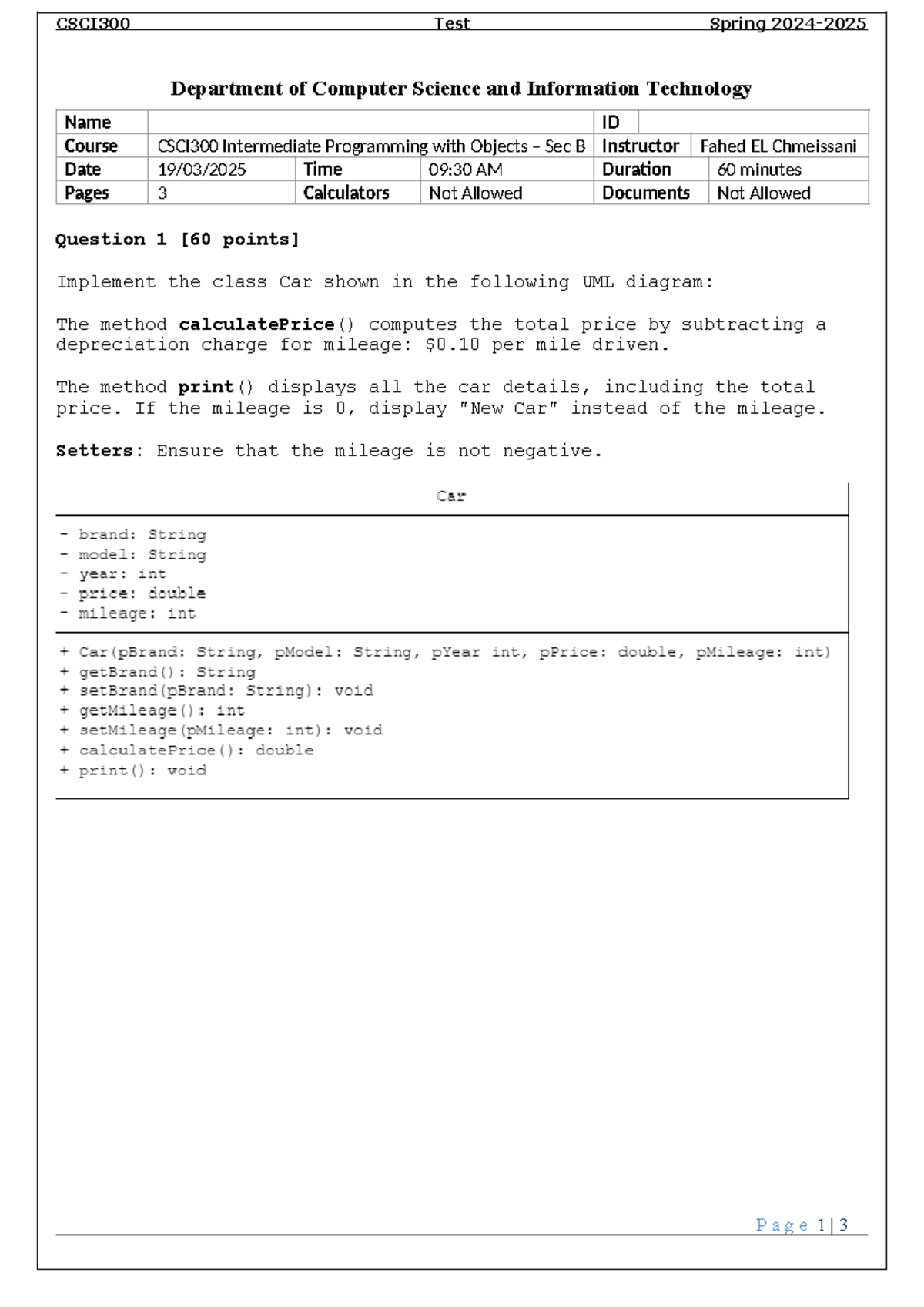 CSCI300 Sec B intermediate programming test spring 2023 - Studocu