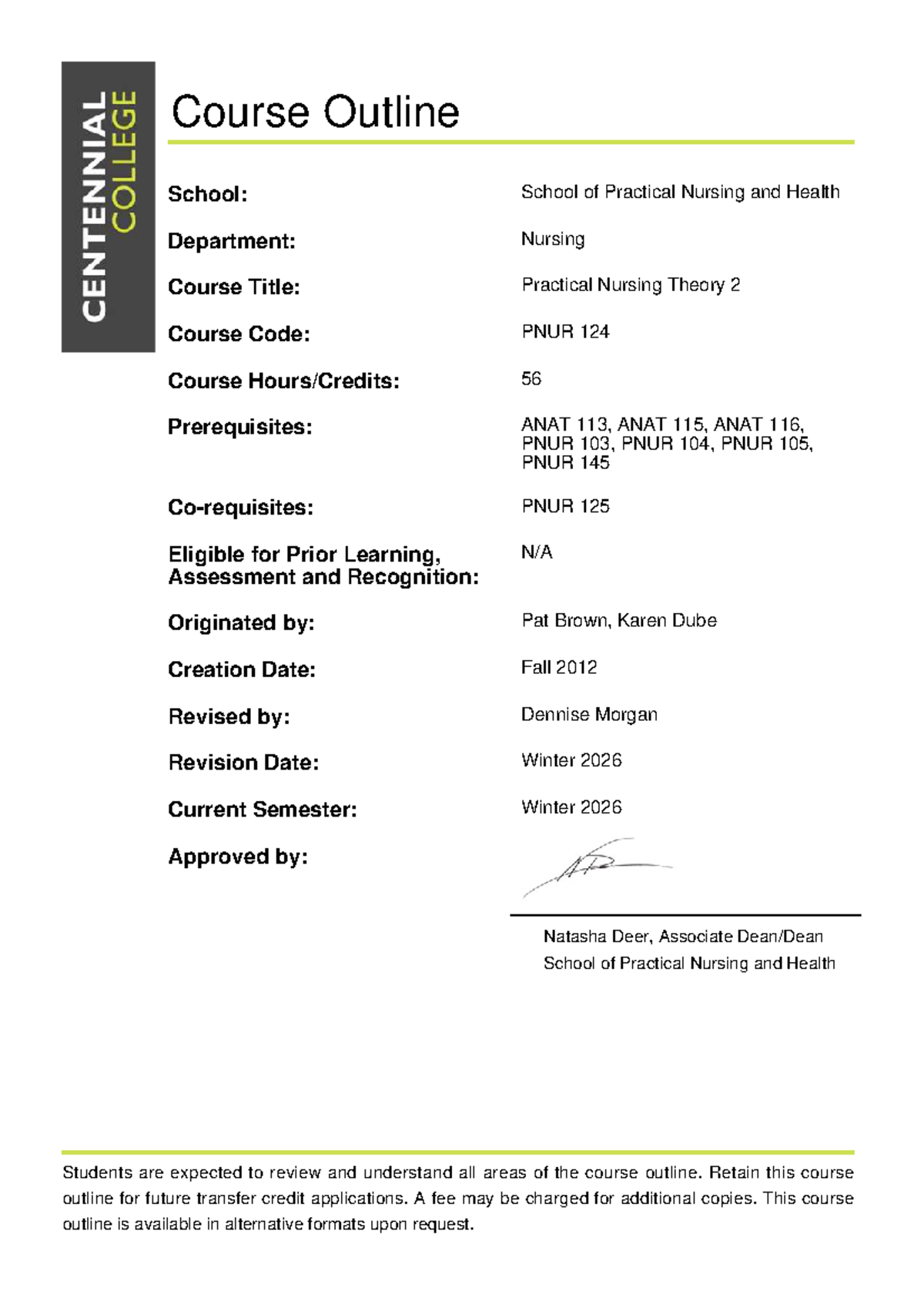 Practical Nursing Theory 2 Course Outline (PNUR 124) - Winter 2026 ...