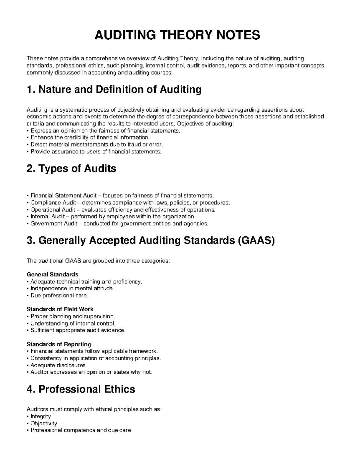 AUDITING THEORY NOTES (ACCT 301) - Key Concepts & Standards - Studocu