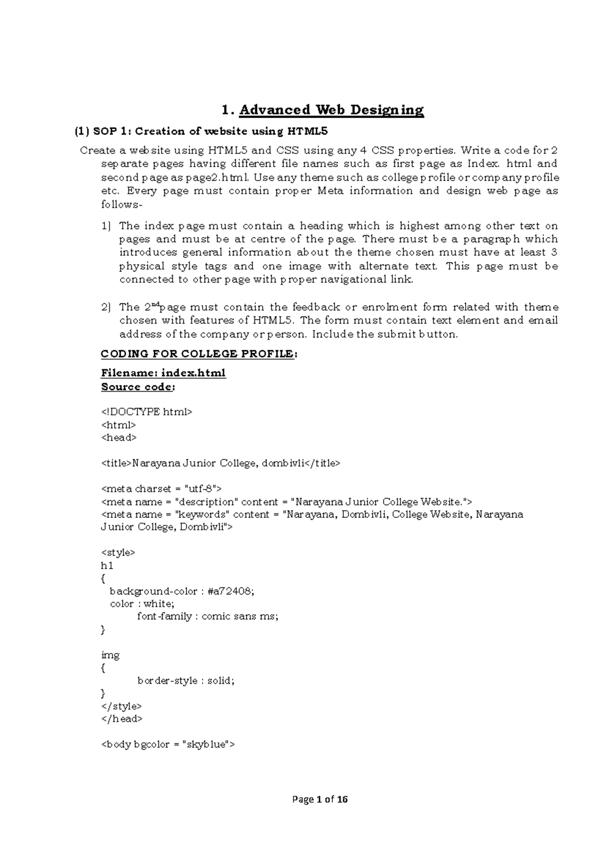 Advanced Web Designing (1) SOP: HTML5 Website Creation Guide - Studocu