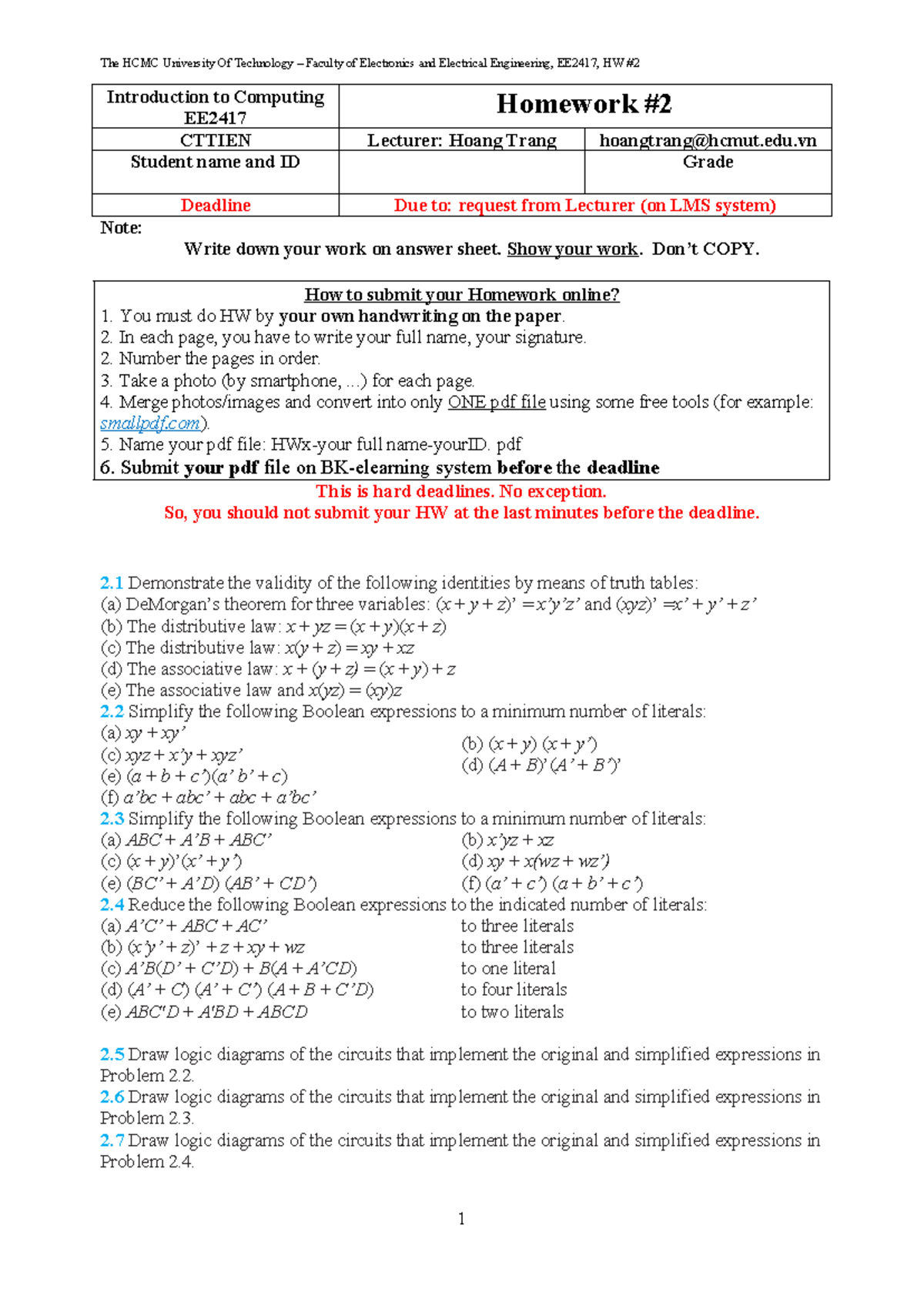 EE2417 Homework 2: Introduction to Computing Guidelines and Tasks - Studocu