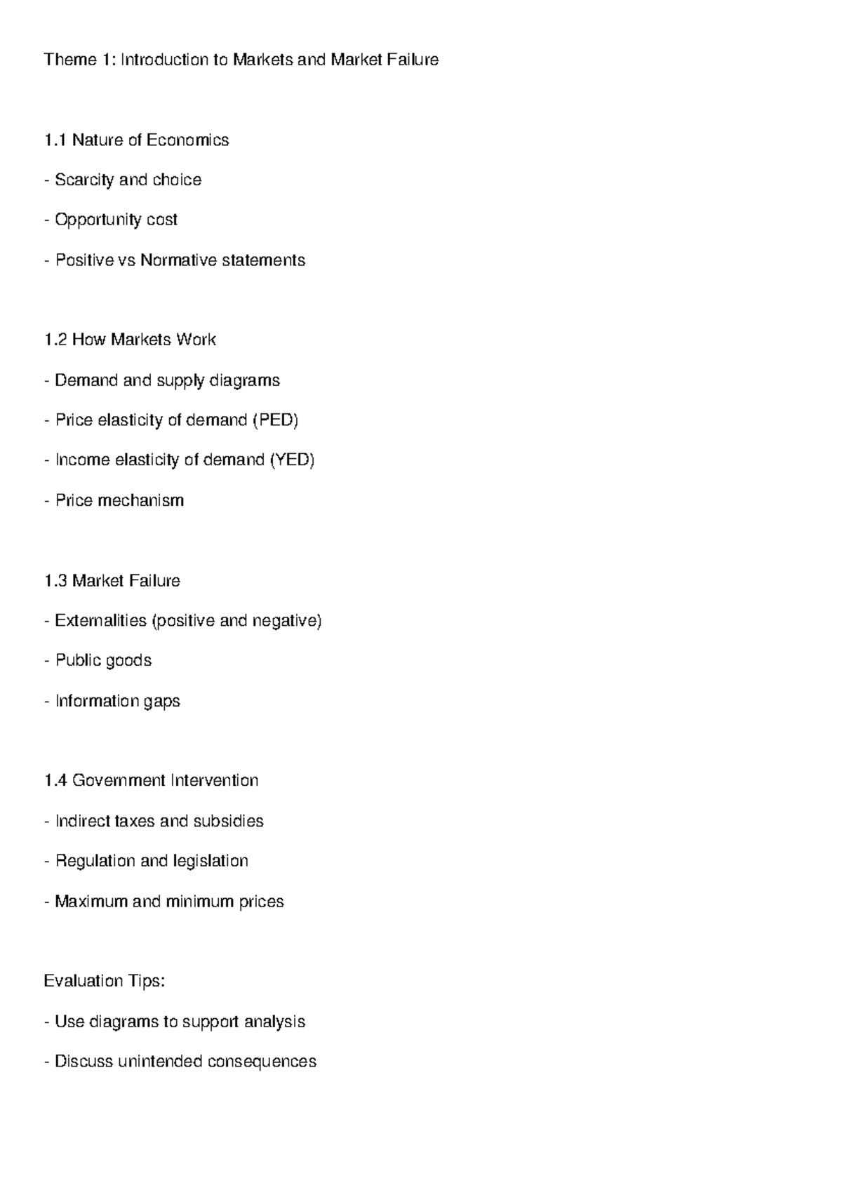 Economics a-level notes - unit 1 - Theme 1: Introduction to Markets and ...