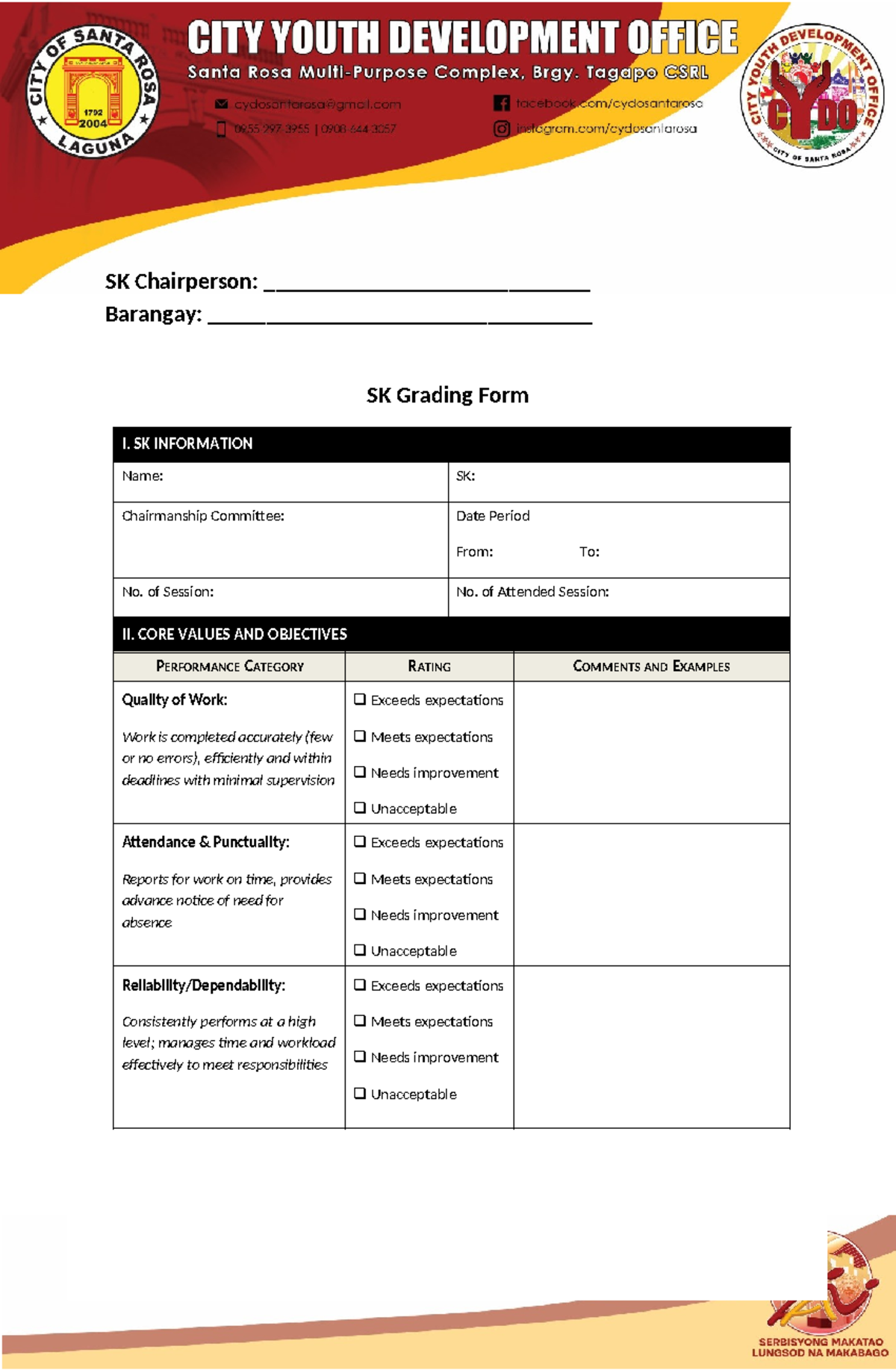 SK Grading Form 108: Performance Evaluation for SK Officials - Studocu