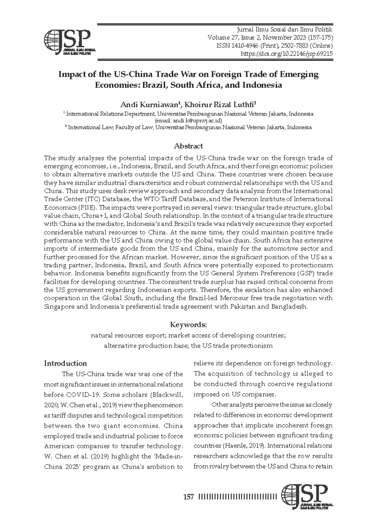 Impact of the US-China Trade War on Foreign Trade of Emerging Economies ...