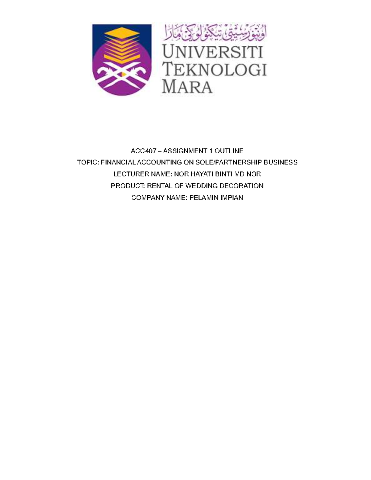 ACC407 Project 1 - Final Assignment on Financial Accounting - Studocu