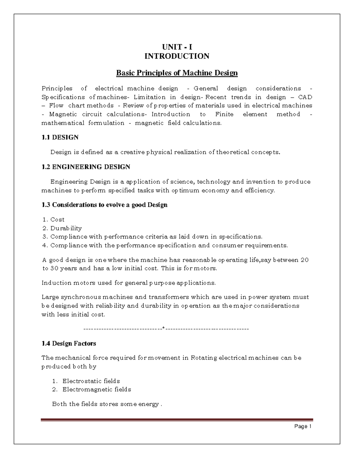 EE 101: Basic Principles of Electrical Machine Design Notes - Studocu