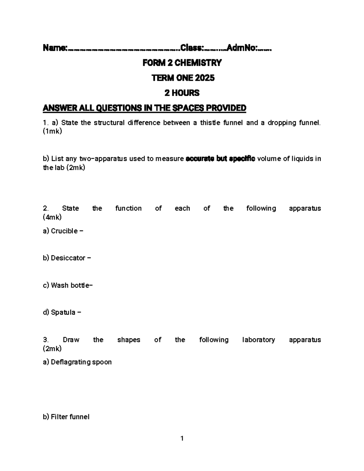 Chemistry F2 2025 - Sample Exam Questions and Answers - Studocu