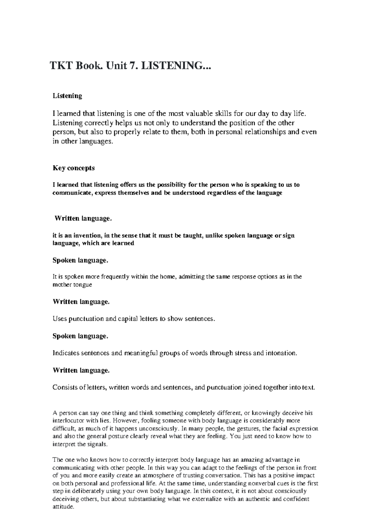 Listening Process. (2do parcial) - TKT Book. Unit 7. LISTENING ...