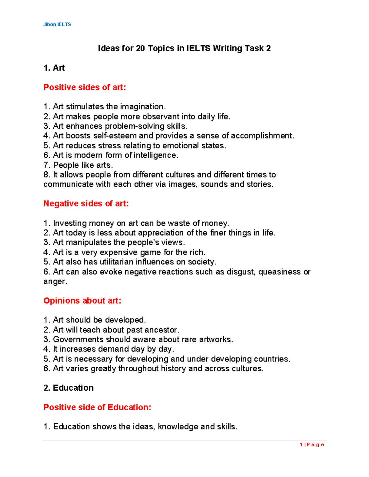 20 Topic Ideas for IELTS Writing Task 2: Art, Education, Environment ...