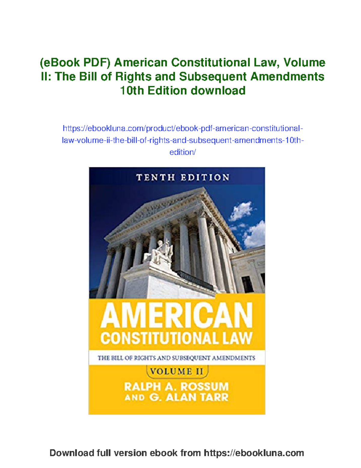 American Constitutional Law (10th Ed): Bill of Rights & Amendments PDF ...