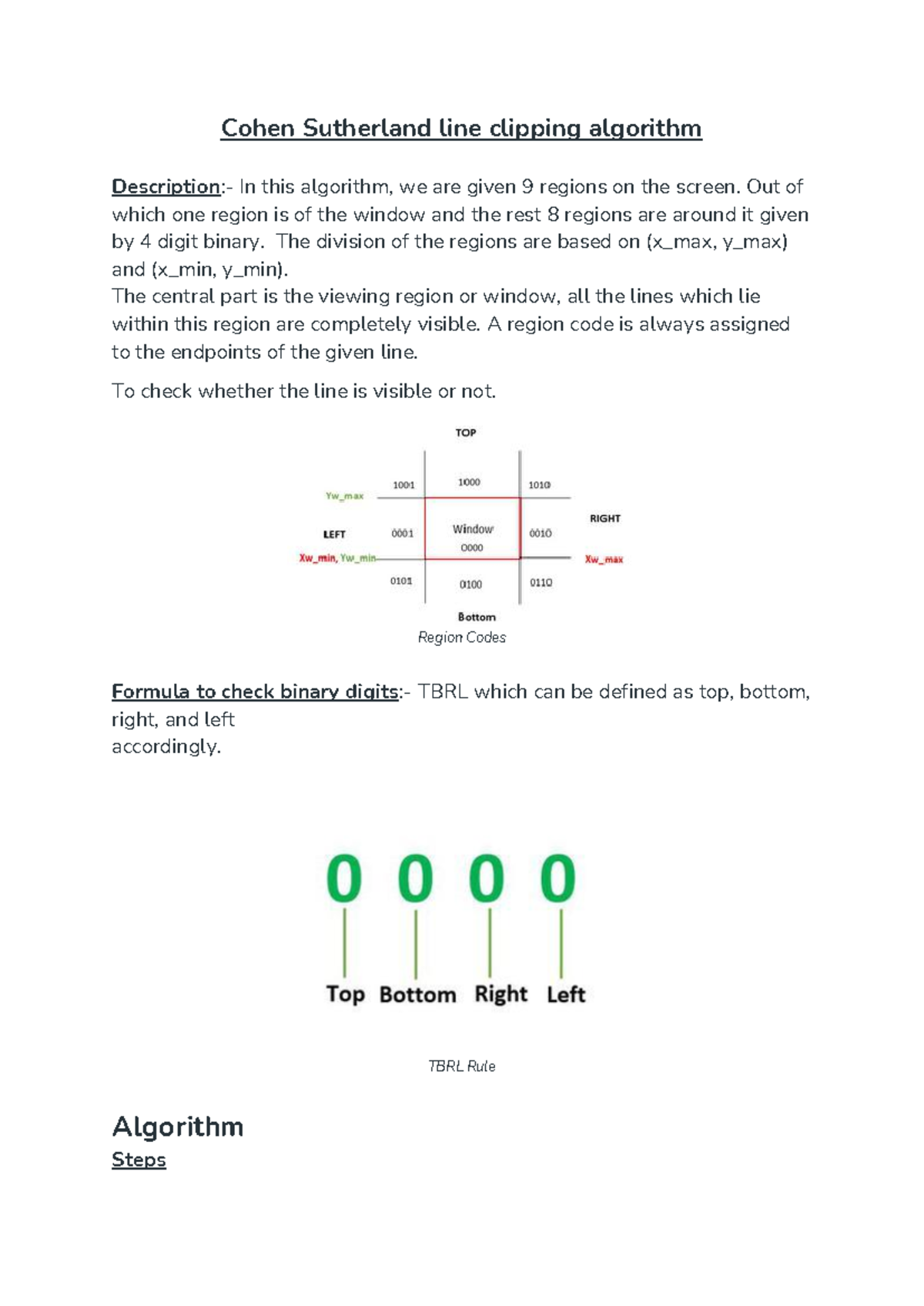 Cohen-Sutherland Line Clipping Algorithm: Detailed Steps & Rules - Studocu