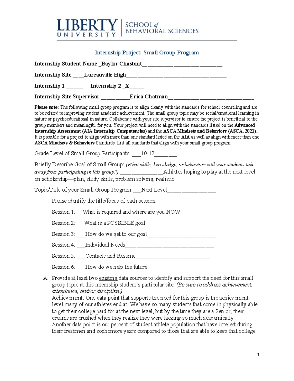Internship Project: Small Group Program Proposal (AIA Standards) - Studocu