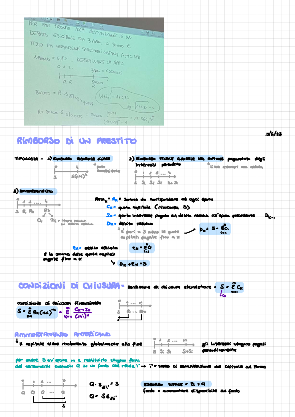 Matematica Finanziaria: Ammortamenti e Rata Costante (5 SLUL23) - Studocu