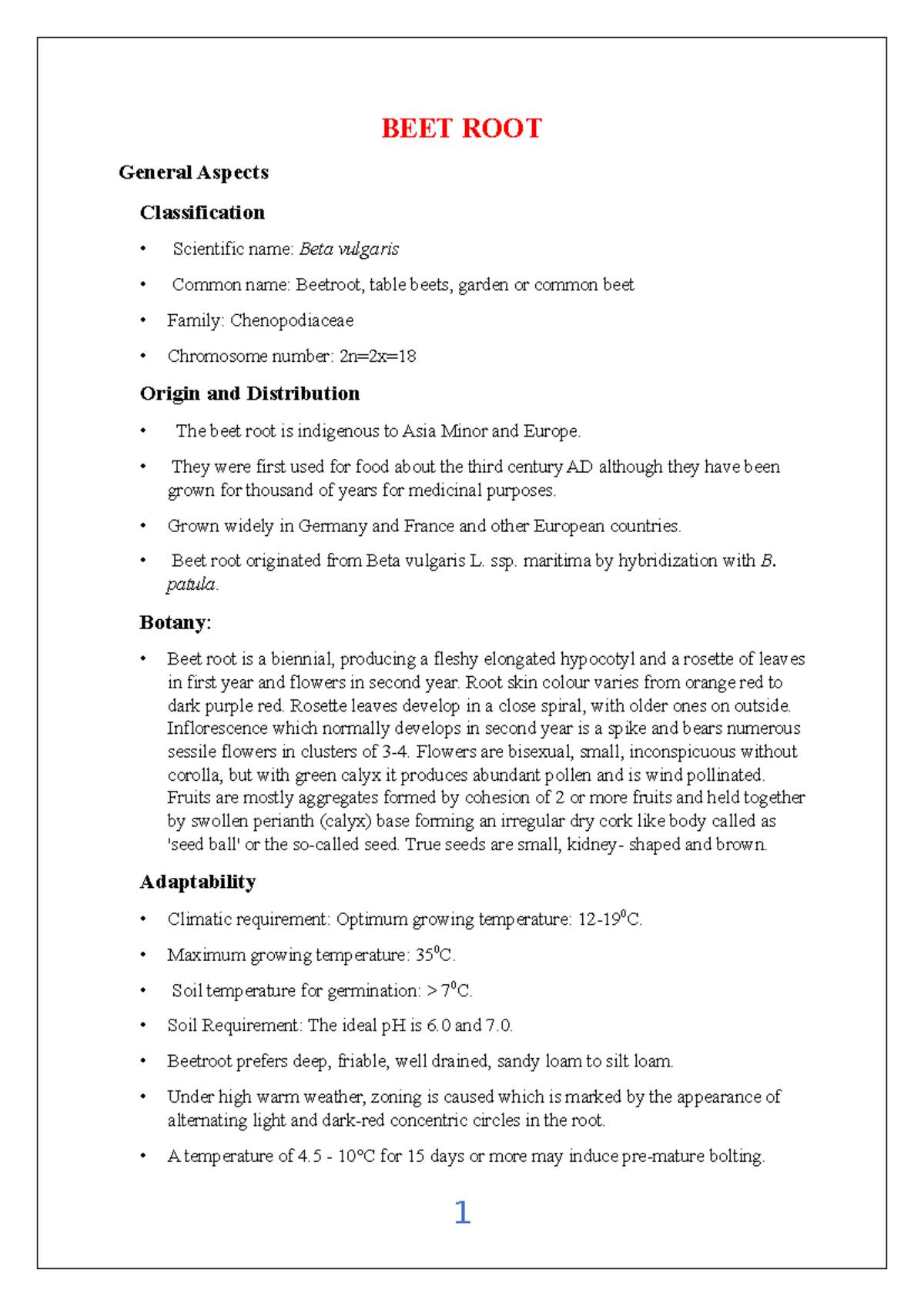 BEET ROOT (Beta vulgaris): Cultivation, Classification & Practices ...