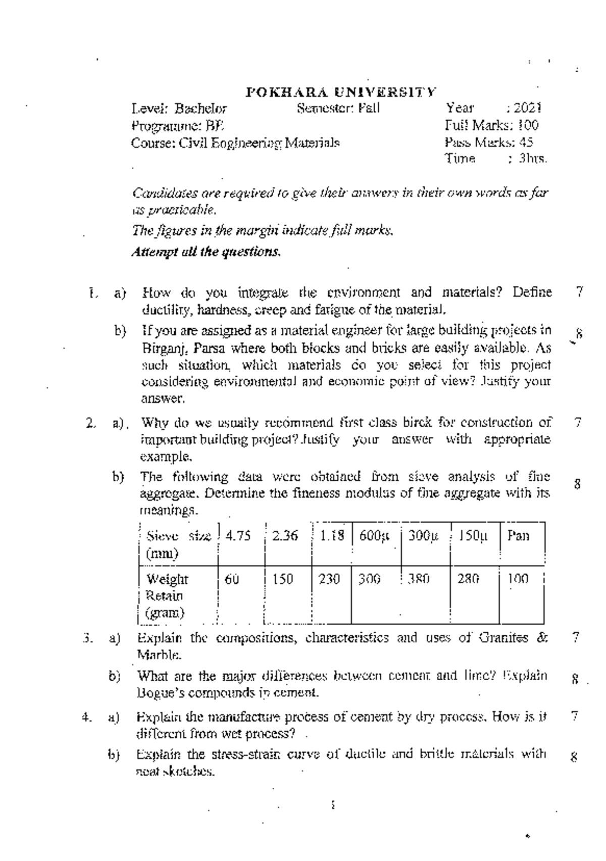 Civil Engineering Materials (BE) - 2nd Semester Exam Notes - Studocu