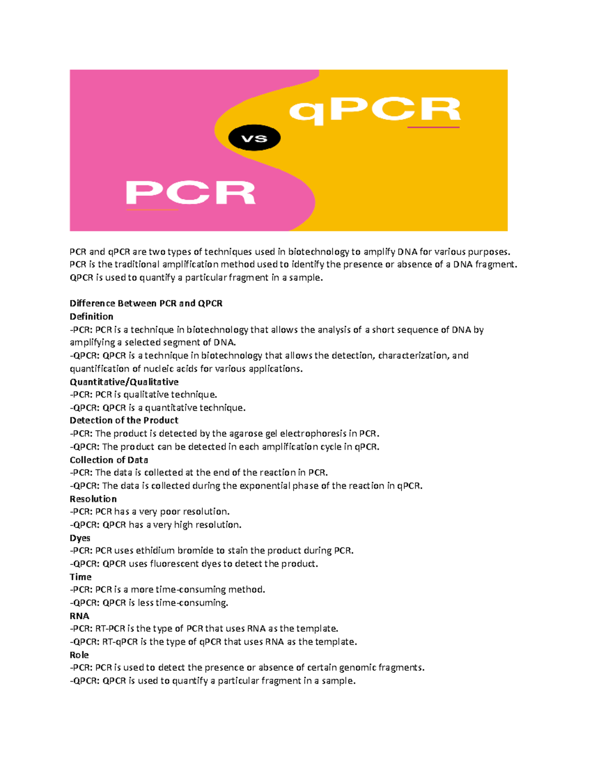 Document - PCR and qPCR are two types of techniques used in ...