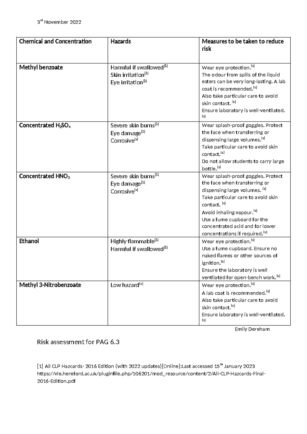 PAG 6.3 Risk Assessment: Chemical Hazards and Safety Measures - Studocu