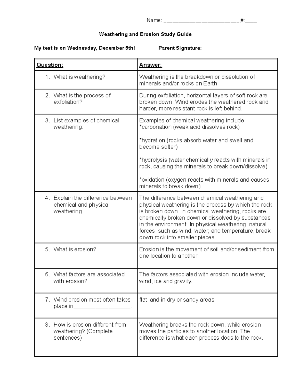 Weathering and Erosion Study Guide (Unit 2) - Answer KEY - Studocu