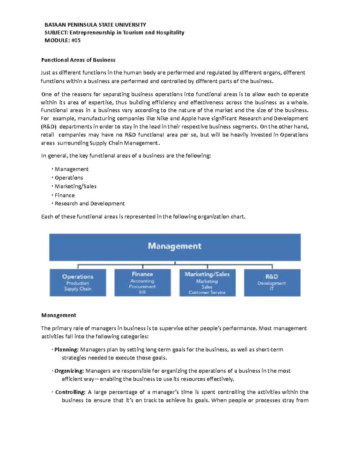 Module 05 - Functional Areas of Business in Entrepreneurship (ENT 101 ...