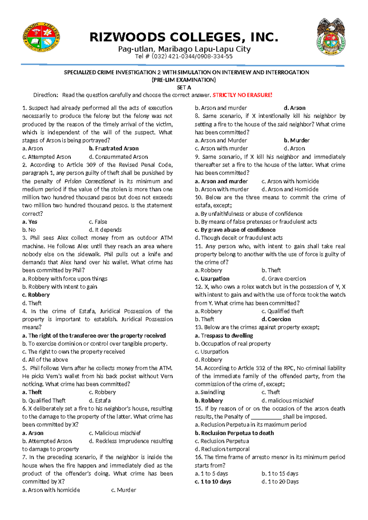 PRELIM CDI3 - Exam: Specialized Crime Investigation 2 Review - Studocu