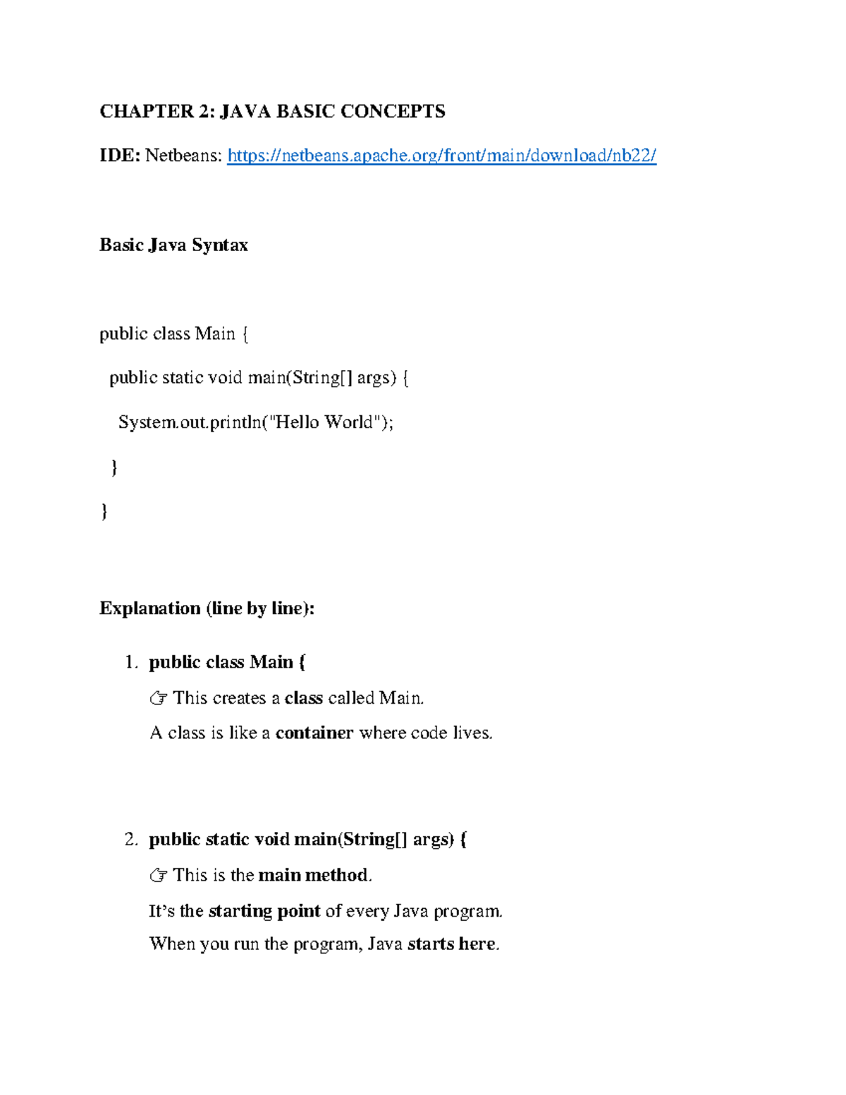 CHAPTER 2: JAVA Basic Concepts - Syntax & Comments Overview - Studocu