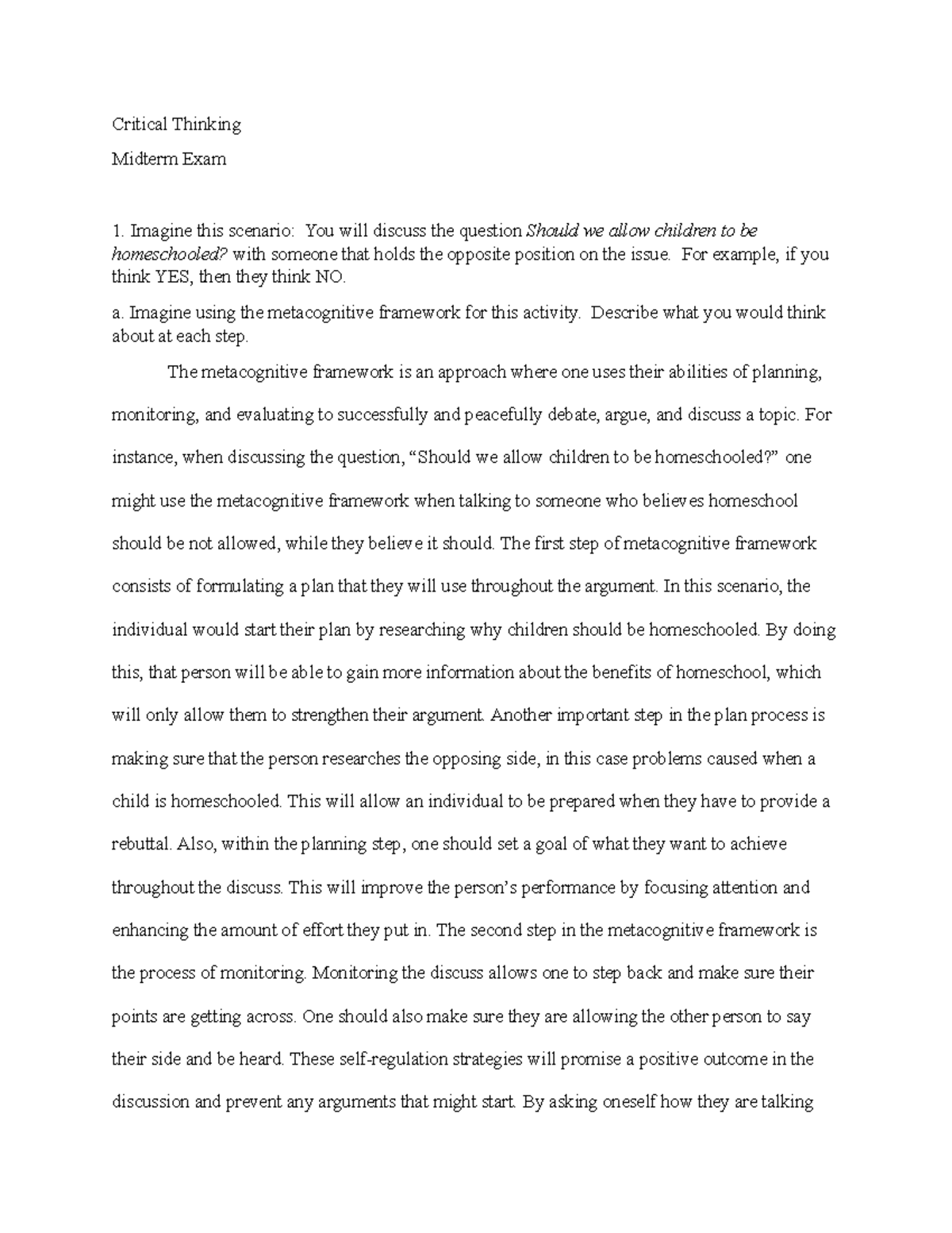 Critical Thinking Midterm Notes - Critical Thinking Midterm Exam ...