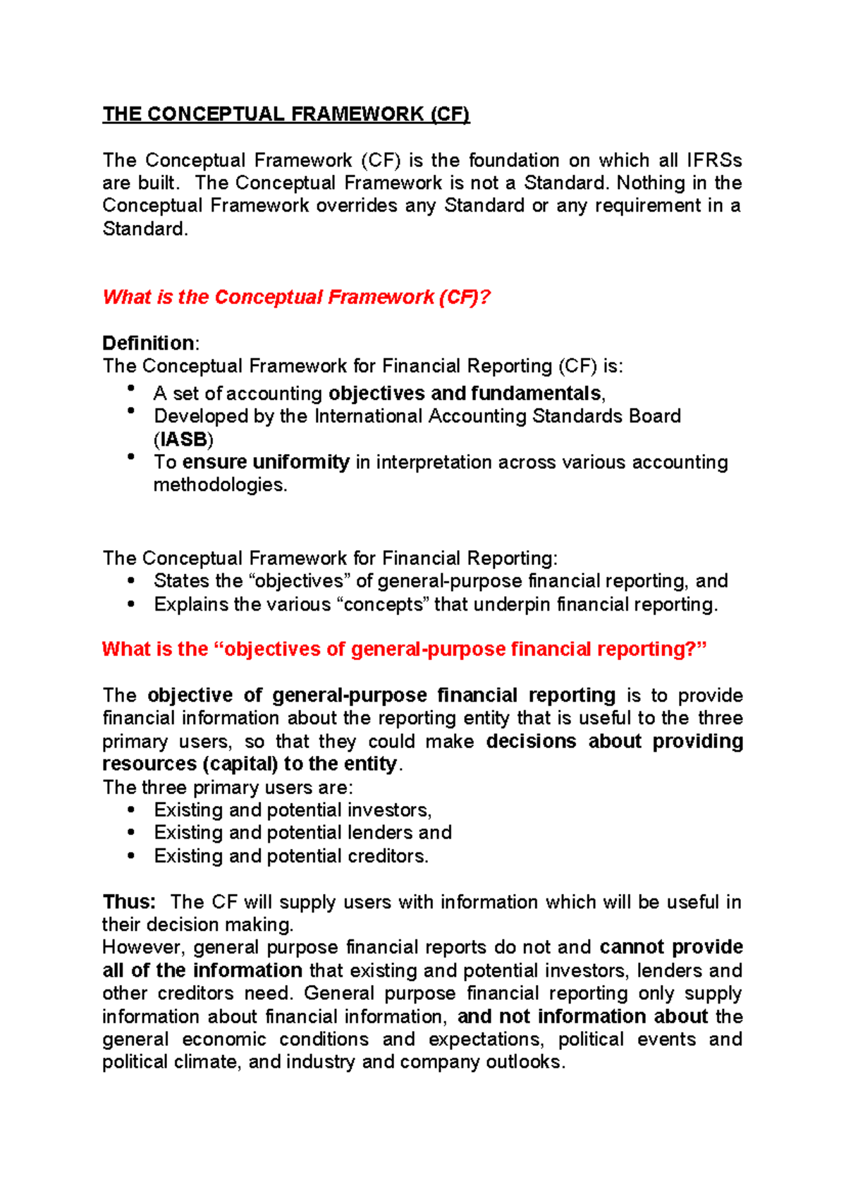 CF: Conceptual Framework for Financial Reporting Summary and Insights ...
