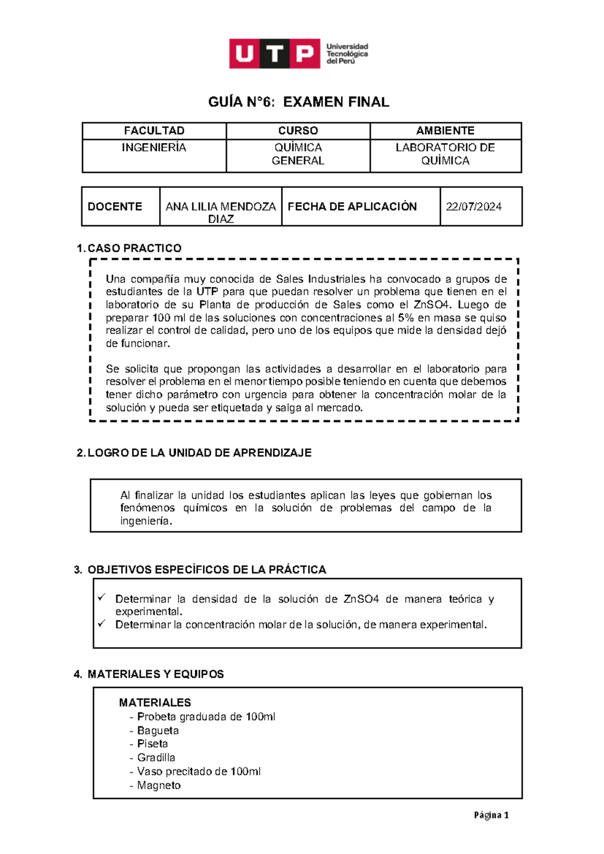 Examen Final de Laboratorio - Química General (ING. QUÍMICA) - Document Preview