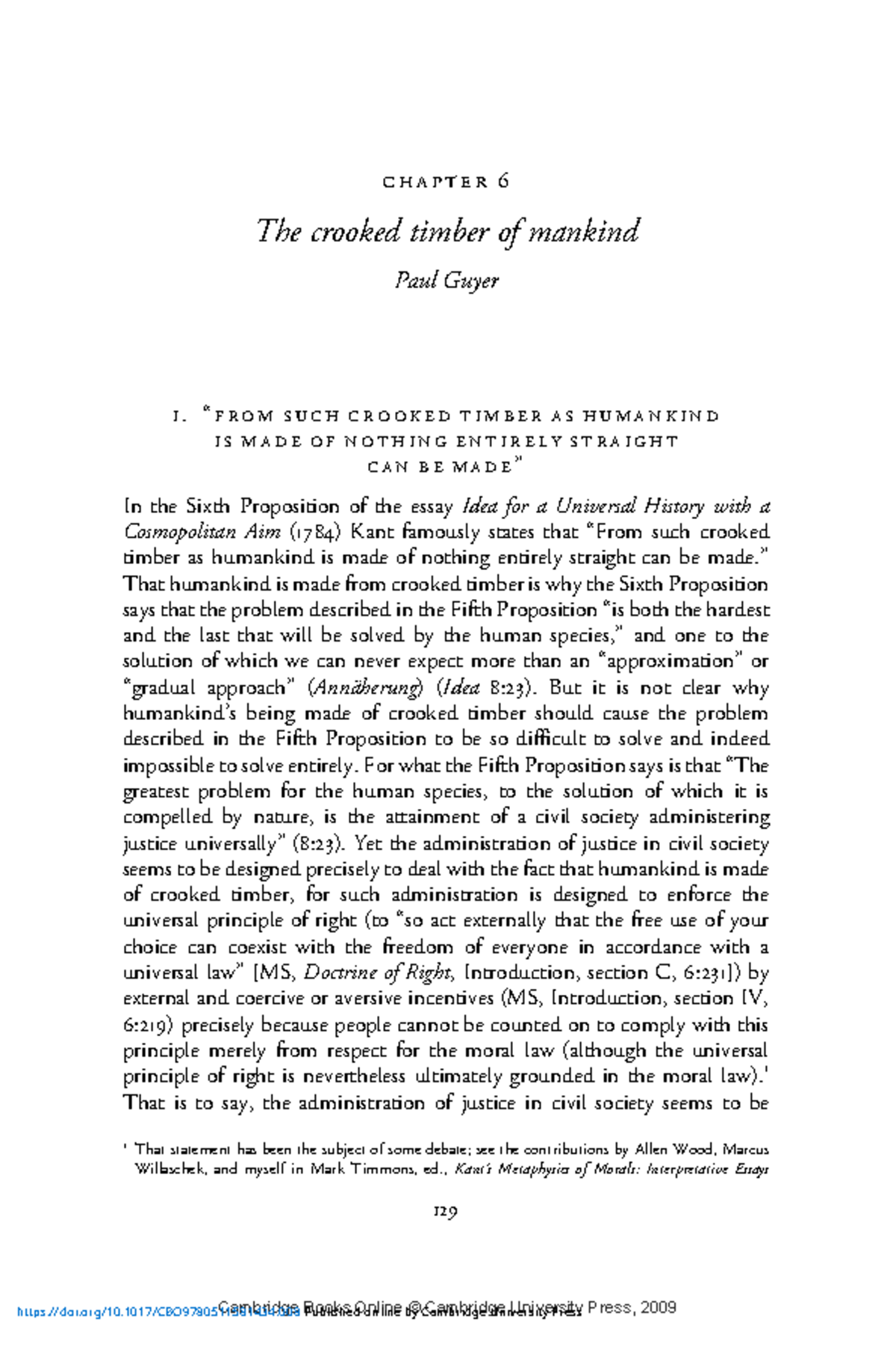 Kant's Concept of Crooked Timber: Insights from Chapter 6 - Studocu