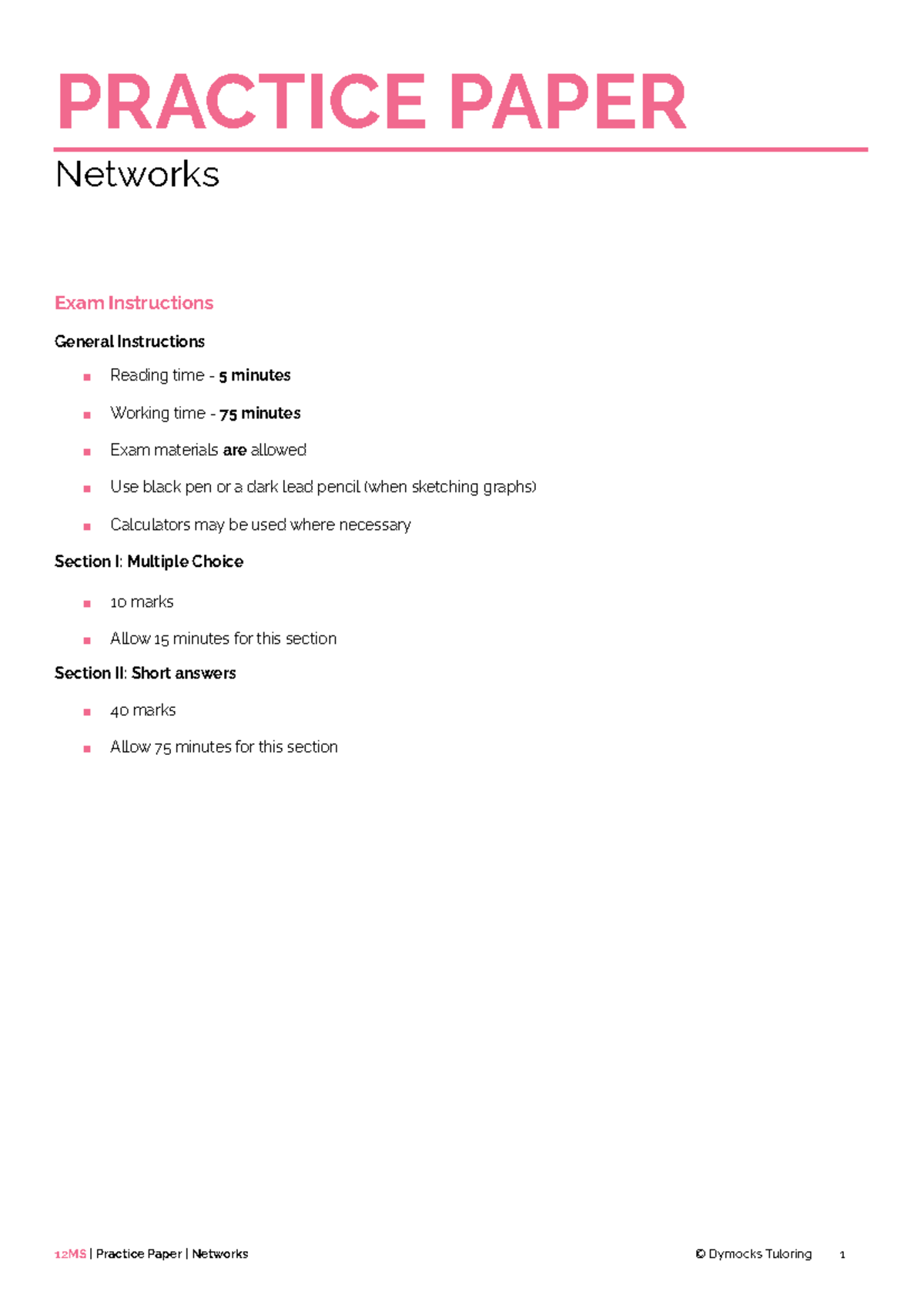 Networks Practice Exam Paper (75 minutes) - Studocu