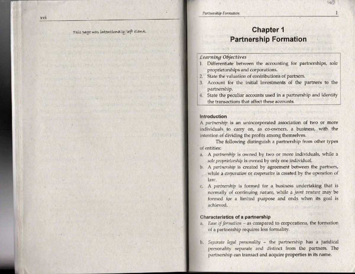 Partnership Formation: Chapter 1 Overview and Learning Objectives - Studocu